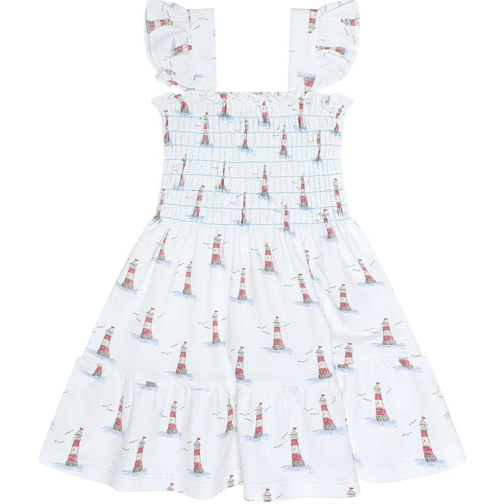 Nellapima Lighthouse Print Gathered Dress In White