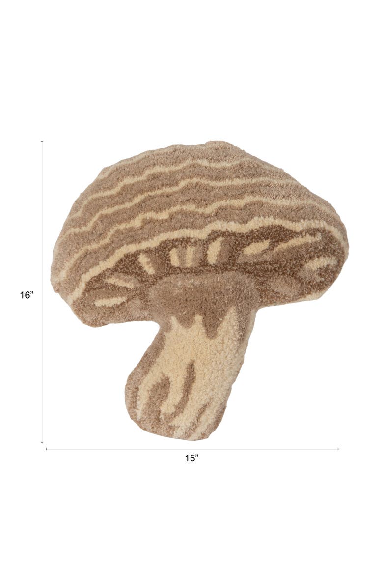Wool Tufted Mushroom Shaped Pillow, with Cotton Back, Cream, Beige and Brown, Alternate, color, Cream