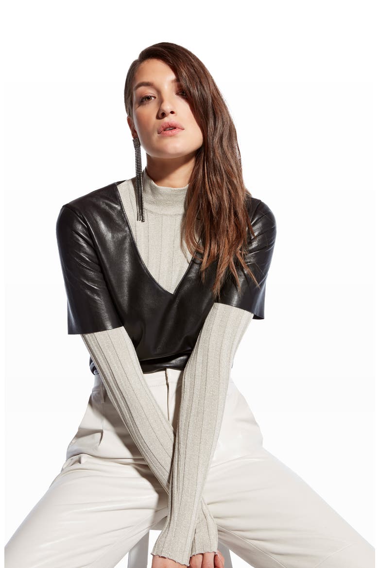 Felicity Recycled Leather V, Alternate, color, BLACK