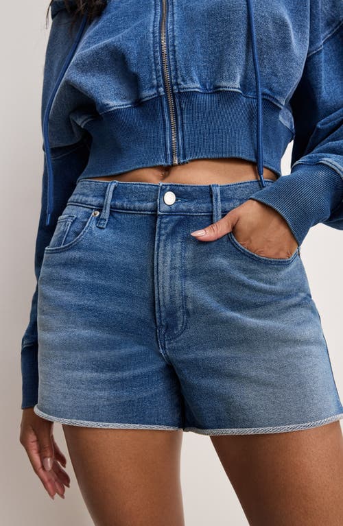 Shop Good American Jeanius Good '90s Raw Hem Terry Shorts In Indigo900