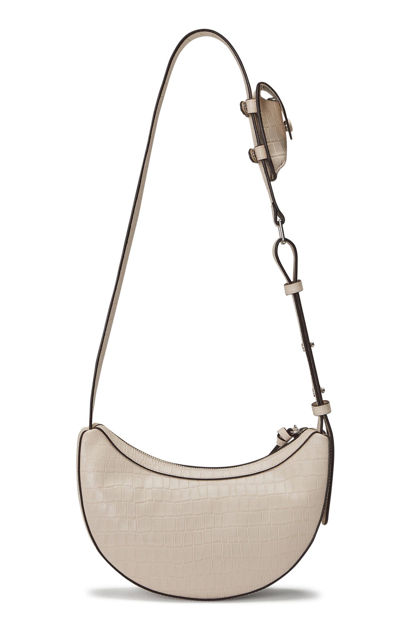 Rookie Crescent Croc Embossed Leather Crossbody Bag, Alternate, color, CREAM
