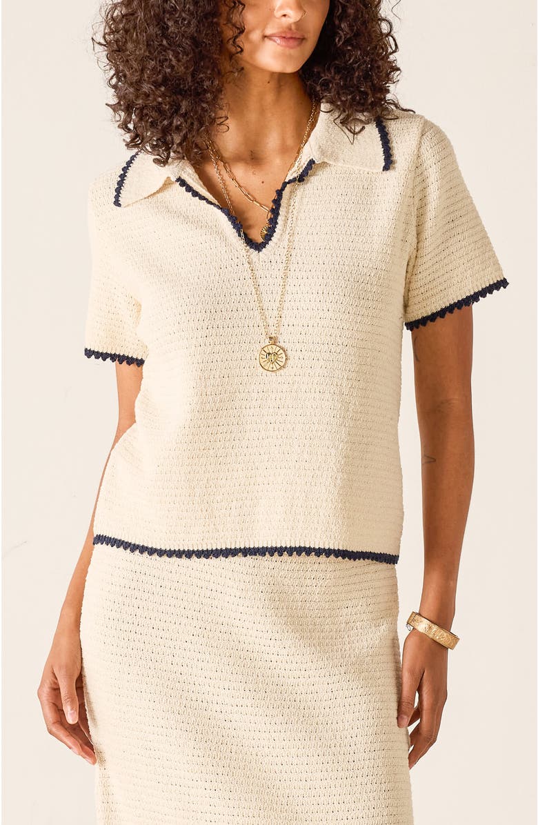 Voyageur by MERSEA Paley Polo Crochet Top, Main, color, Ecru/Navy