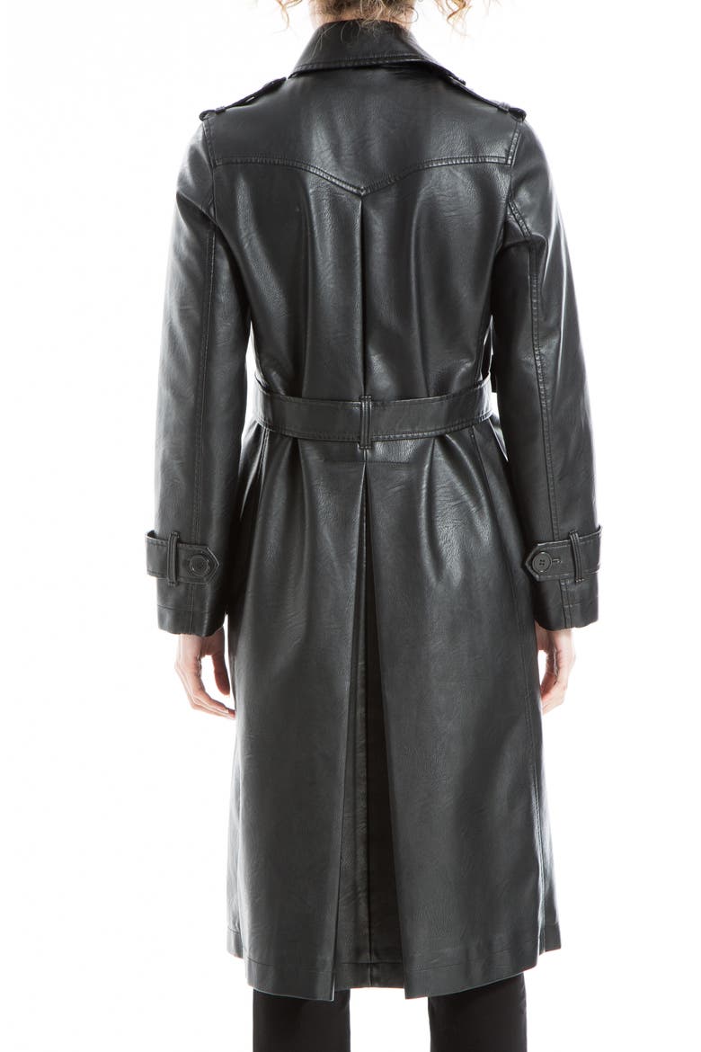 Faux Leather Long Trench Coat, Alternate, color, BLACK