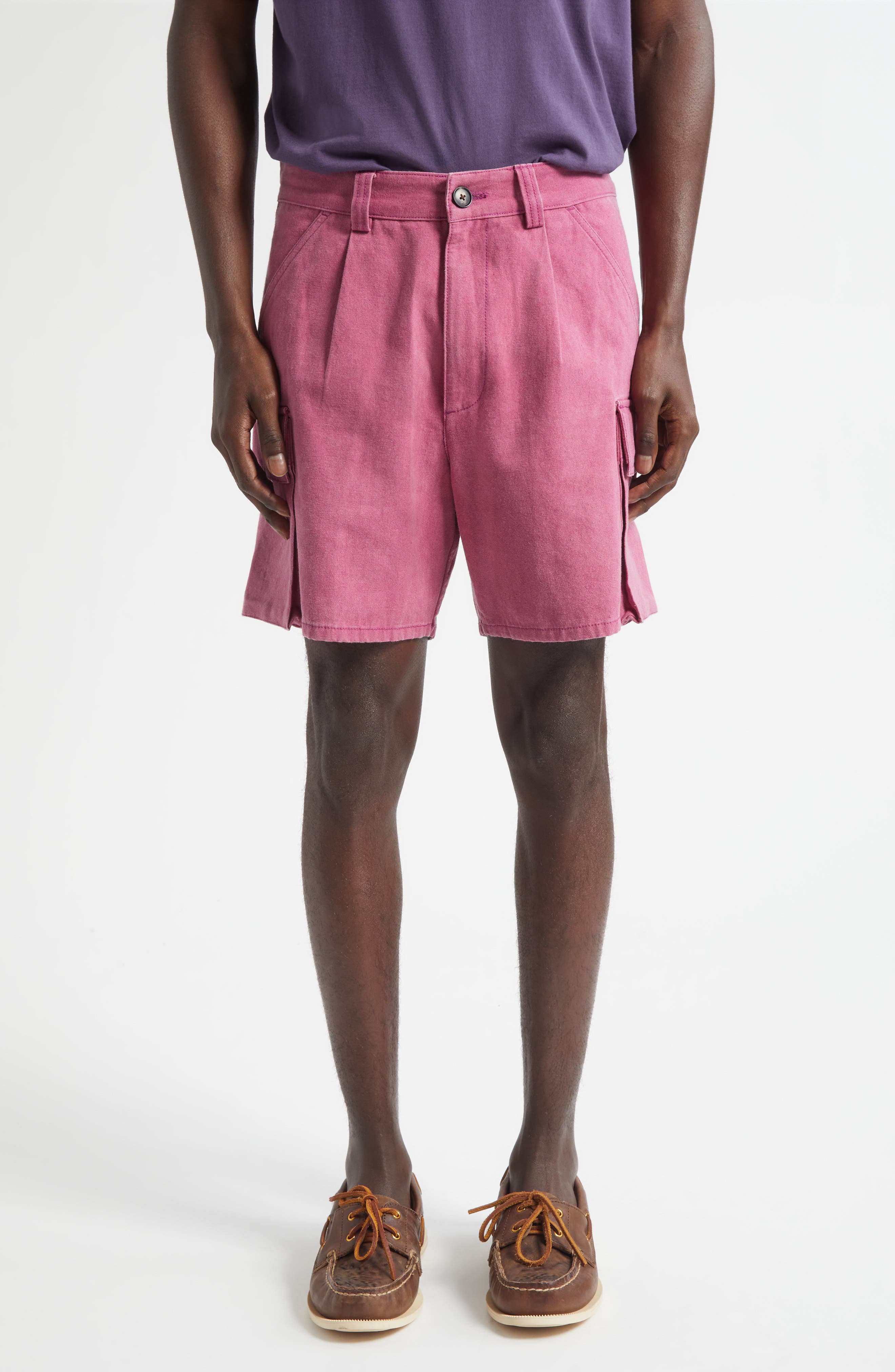 Pleated Organic Cotton Canvas Cargo Shorts