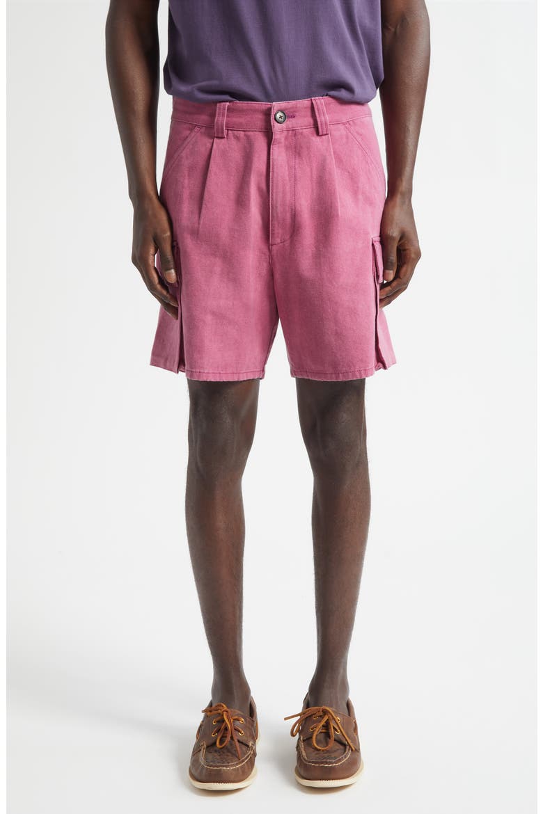 Pleated Organic Cotton Canvas Cargo Shorts, Main, color, WASHED PURPLE