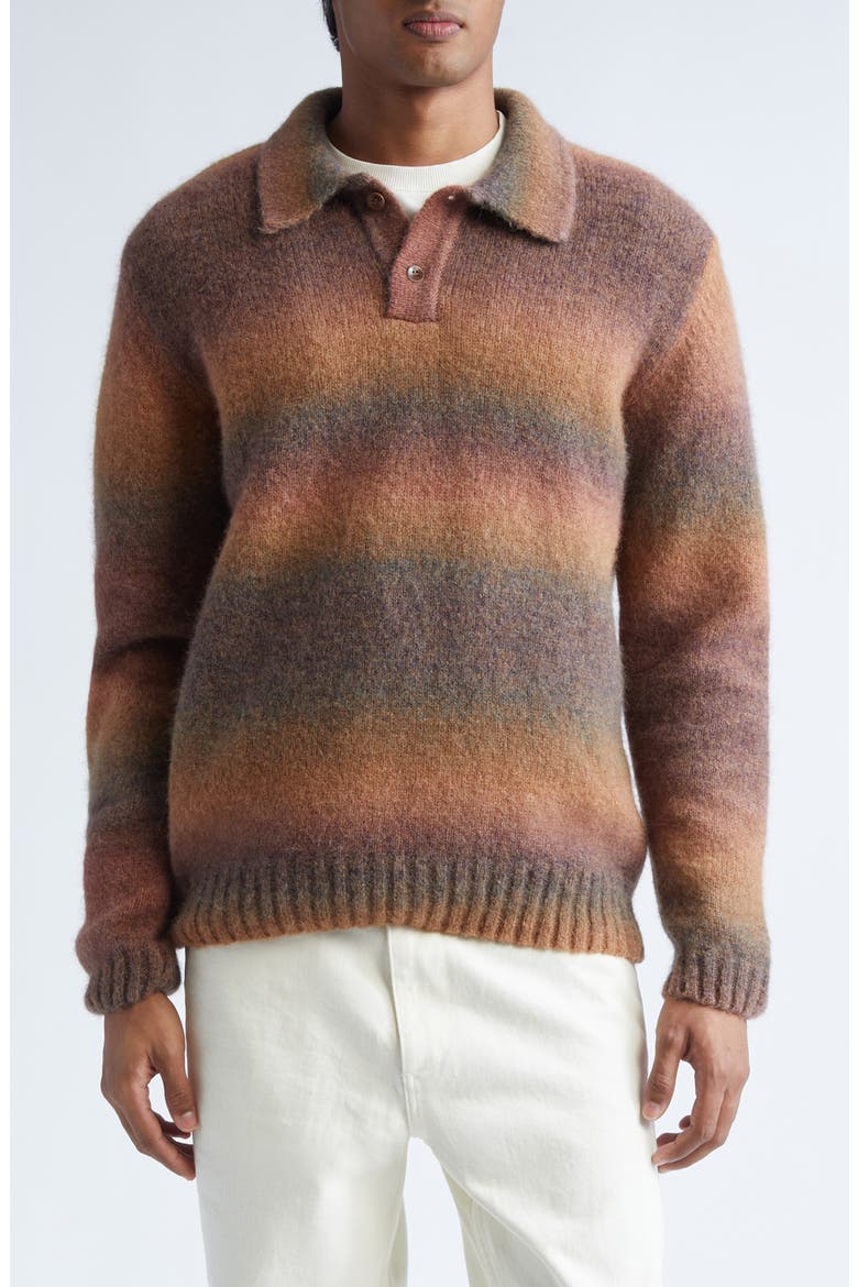 Baby Alpaca & Merino Wool Blend Polo Sweater, Main, color, BROWN