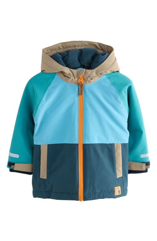 Next Kids' Colorblock Waterproof Fleece Lined Hooded Jacket In Blue