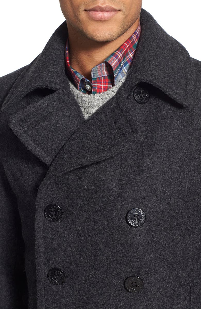 Schott NYC Slim Fit Wool Blend Peacoat, Alternate, color, Dark Oxford Grey