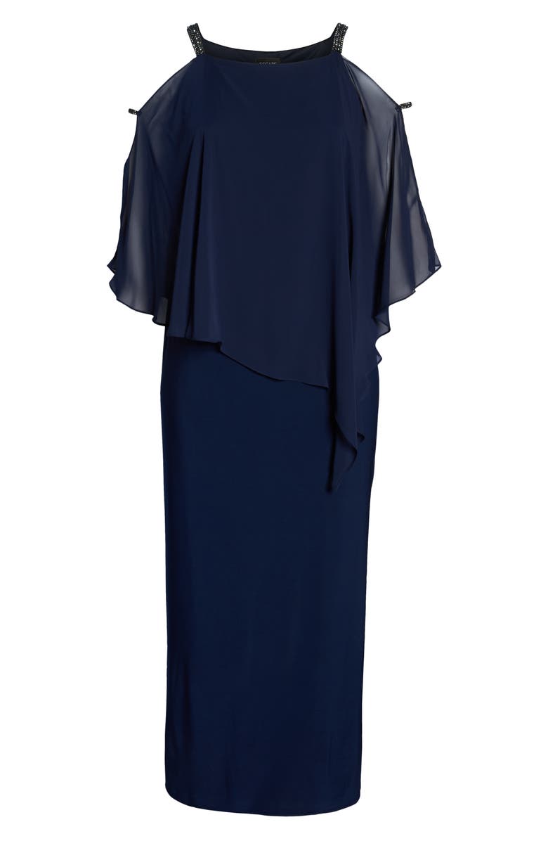 Xscape Evenings Xscape Chiffon Overlay Split Sleeve Gown, Alternate, color, 