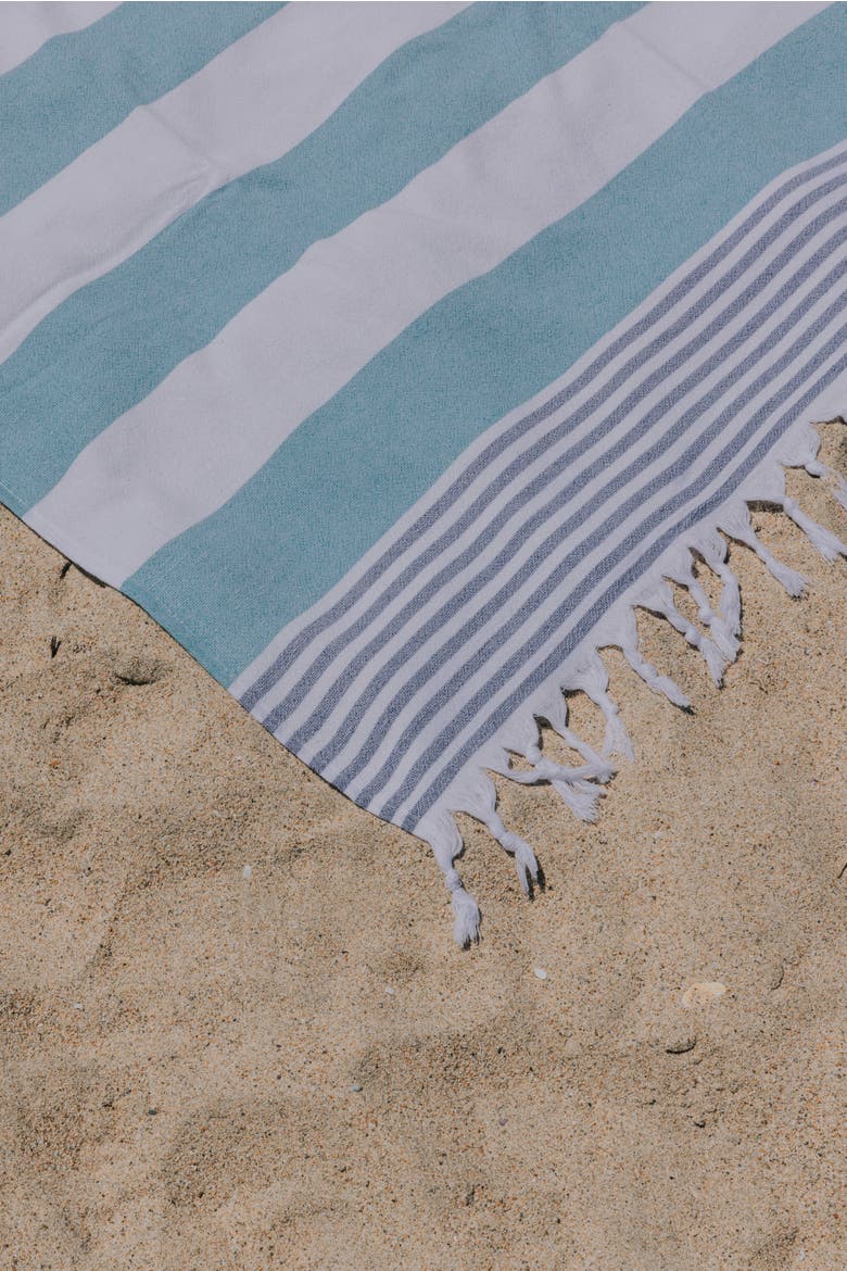 Marine Striped Organic Turkish Towel with Soft Terry Cloth Lining, Alternate, color, Aqua and Navy