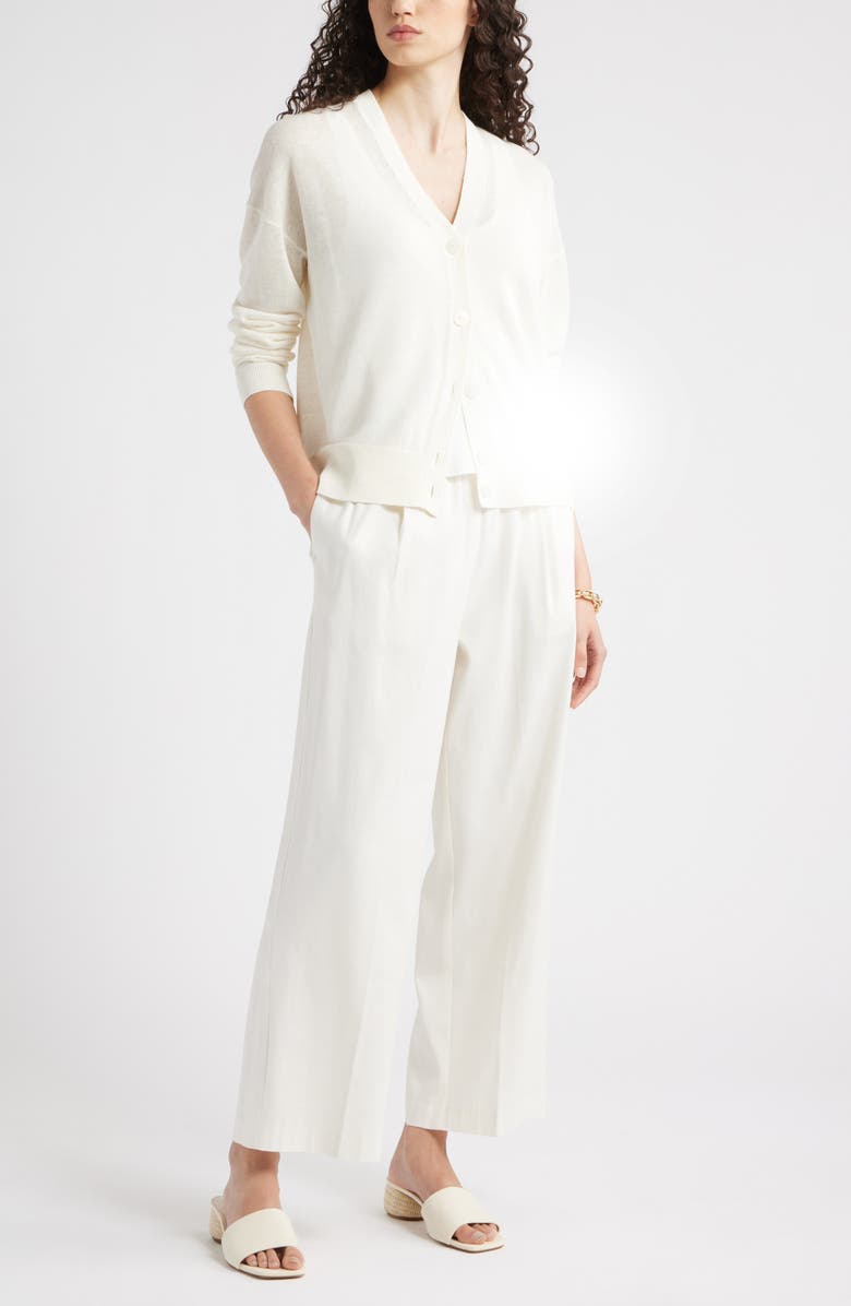 Nordstrom Linen Blend Crop Slim Wide Pants, Alternate, color, Ivory Tofu