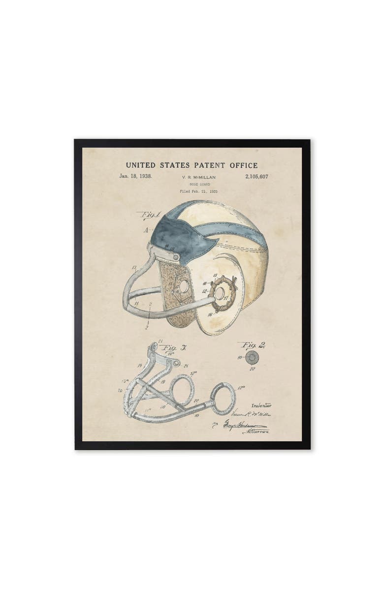 Antique Curiosities Football Helmet Patent in Black Frame, Main, color, Multi