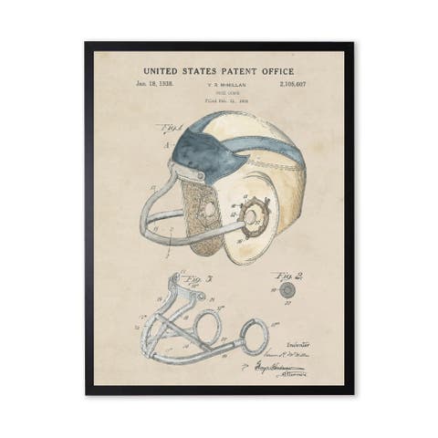 Football Helmet Patent in Black Frame