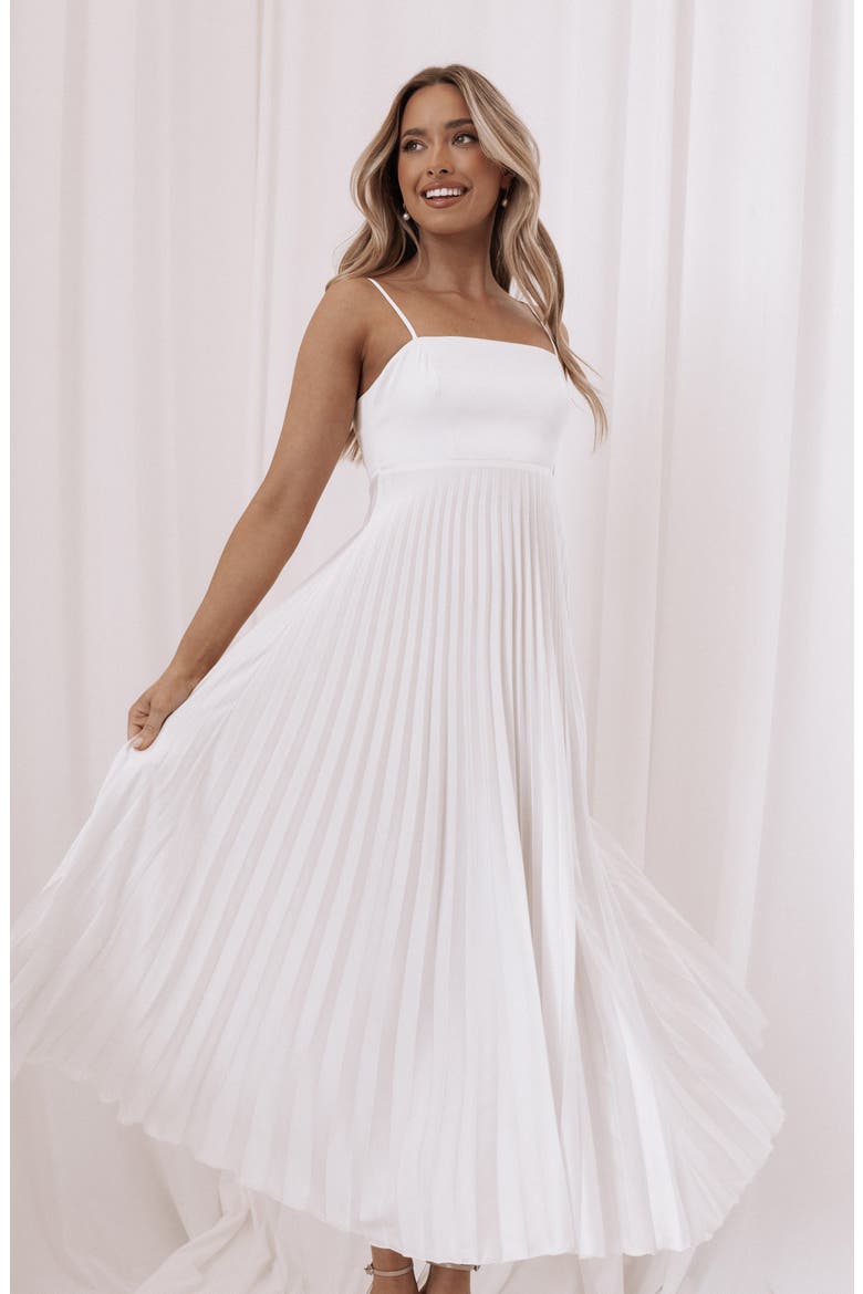 Keegan Pleated Satin Dress, Alternate, color, WHITE
