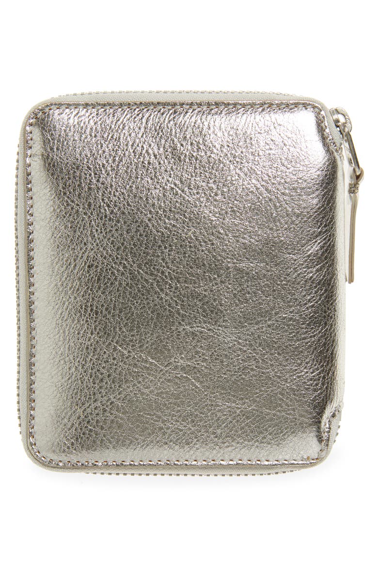 Metallic Leather Wallet, Alternate, color, SILVER