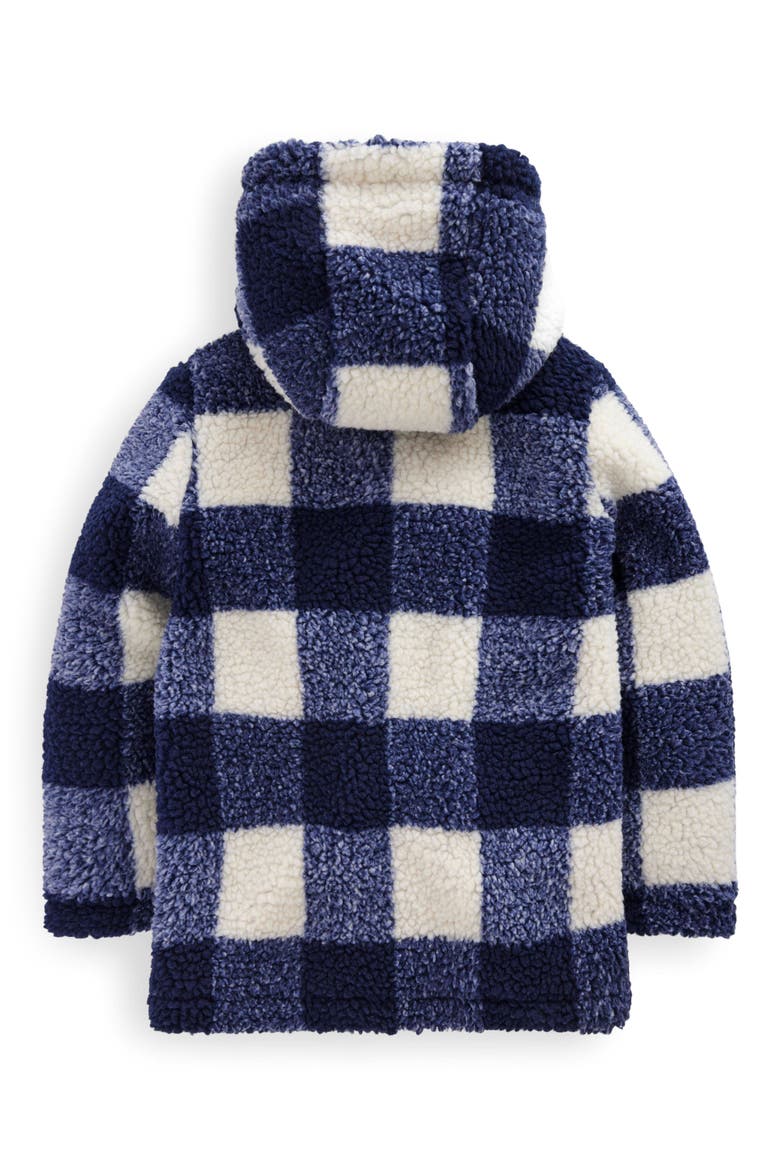 Kids' Check Fleece Hooded Duffle Coat, Alternate, color, NAVY GINGHAM