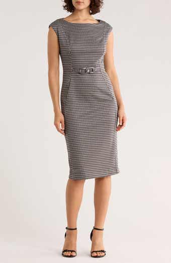 Calvin Klein Hardware Belt Houndstooth Ponte Sheath Dress