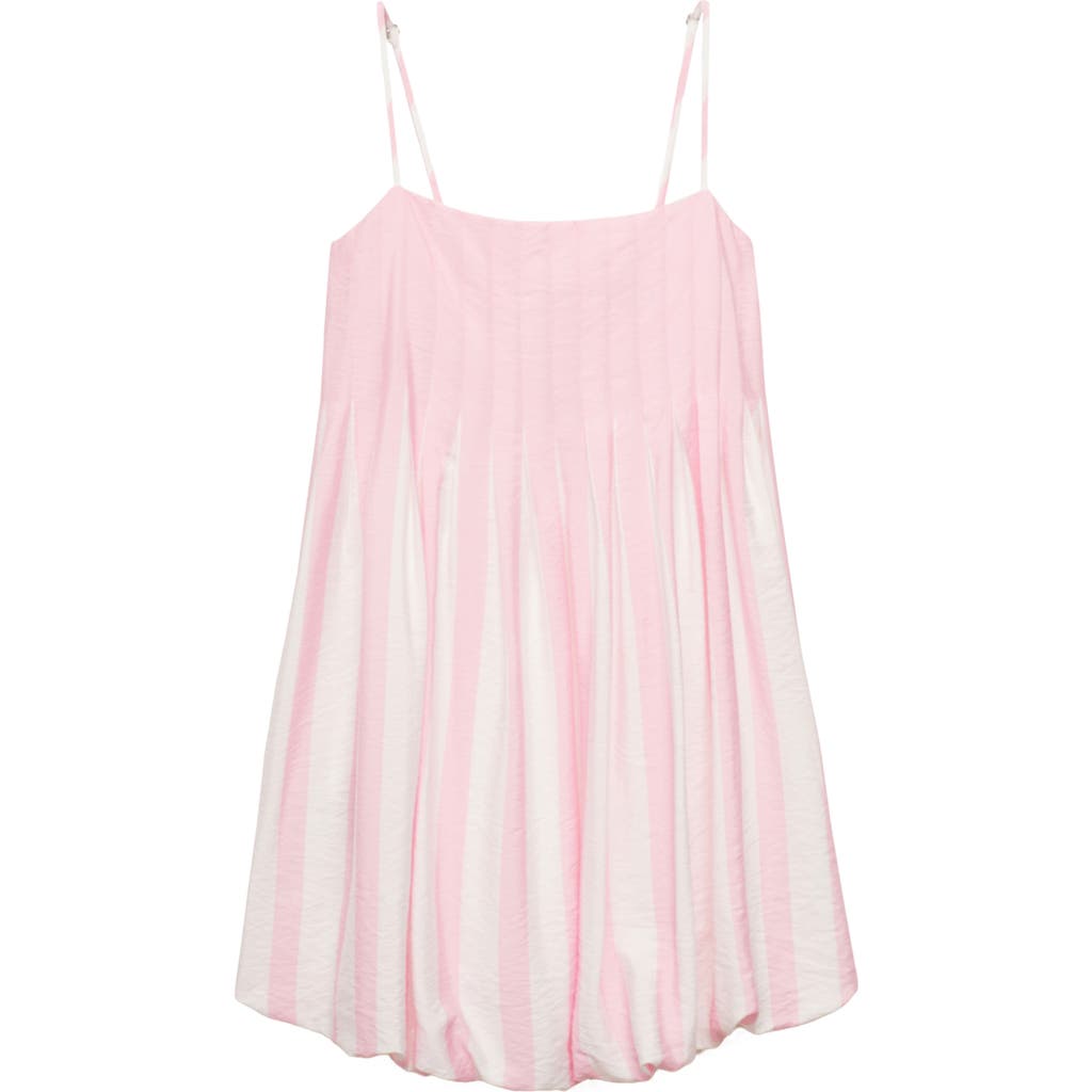 Mango Short Striped Balloon Effect Dress Pastel Pink In Pink