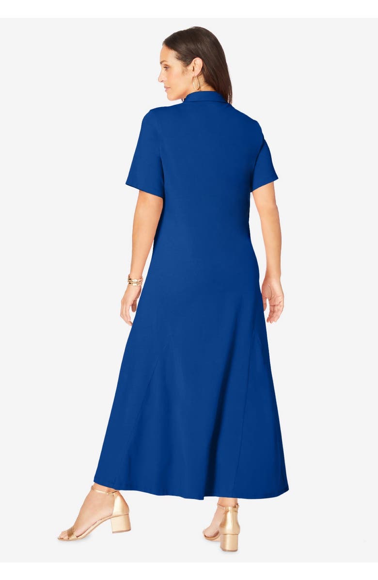 Jessica London Stretch Cotton Button Front Maxi Dress, Alternate, color, Dark Sapphire