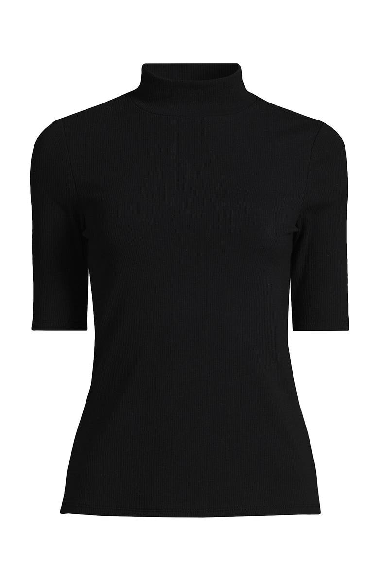 Lands' End Plus Size Elbow Sleeve Wide Rib Mock, Alternate, color, 