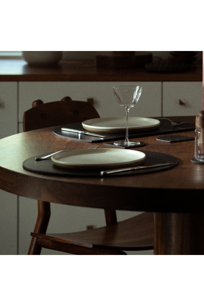 Round Placemat Pair in black leather, Alternate, color, Black Leather