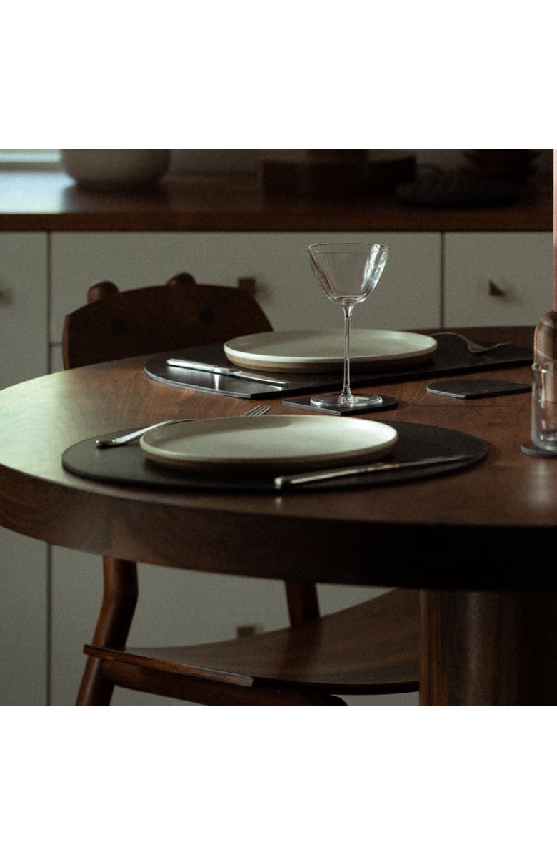 Pare Round Placemat Pair in black leather, Alternate, color, Black Leather