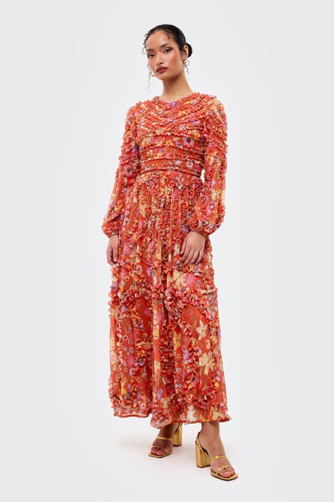 Modest Ruffle Floral Net Dress