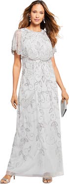Roaman's Extended Plus Size Beaded Capelet Maxi Gown Glam Evening Dress