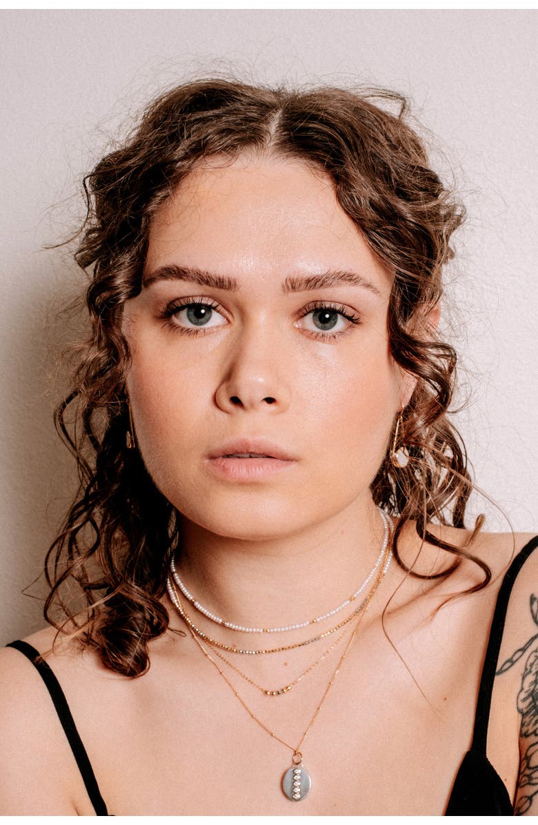 ELLIOT YOUNG Jewelry The "Glimmer Choker" with 14k Faceted Gold Beads & Pearl Necklace, Alternate, color, White