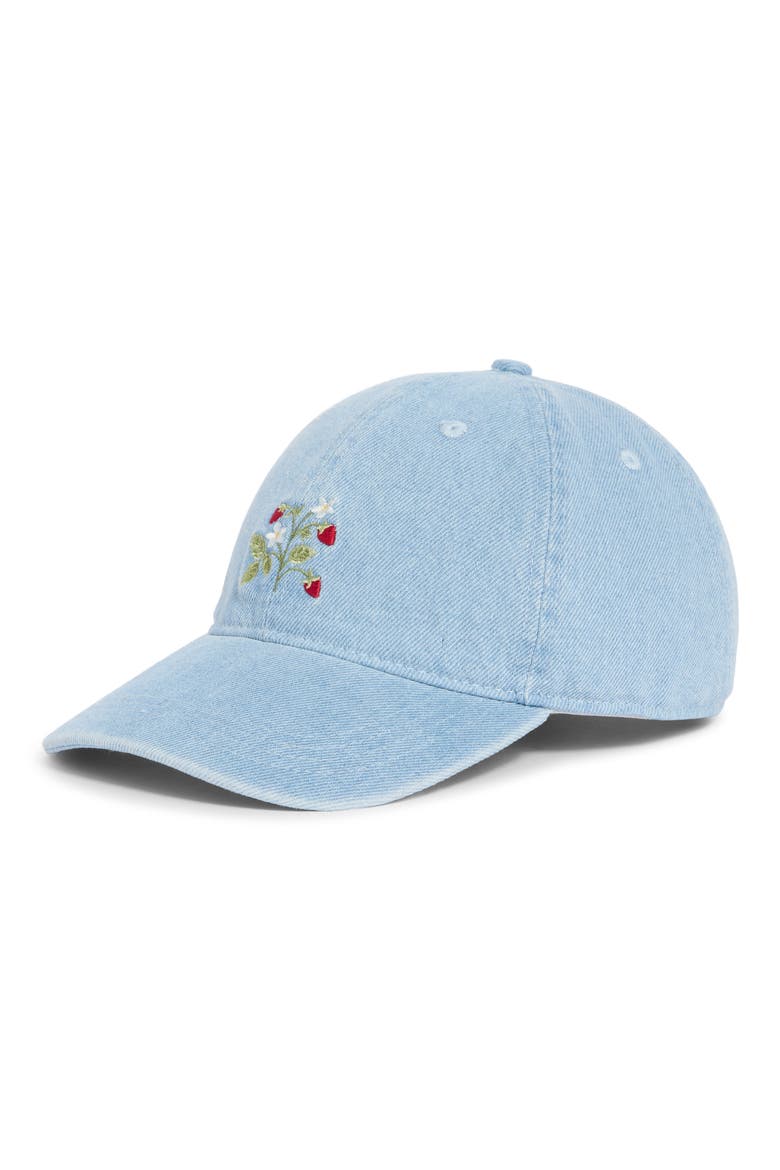 Strawberry Fields Embroidered Baseball Cap, Main, color, LIGHT BLUE