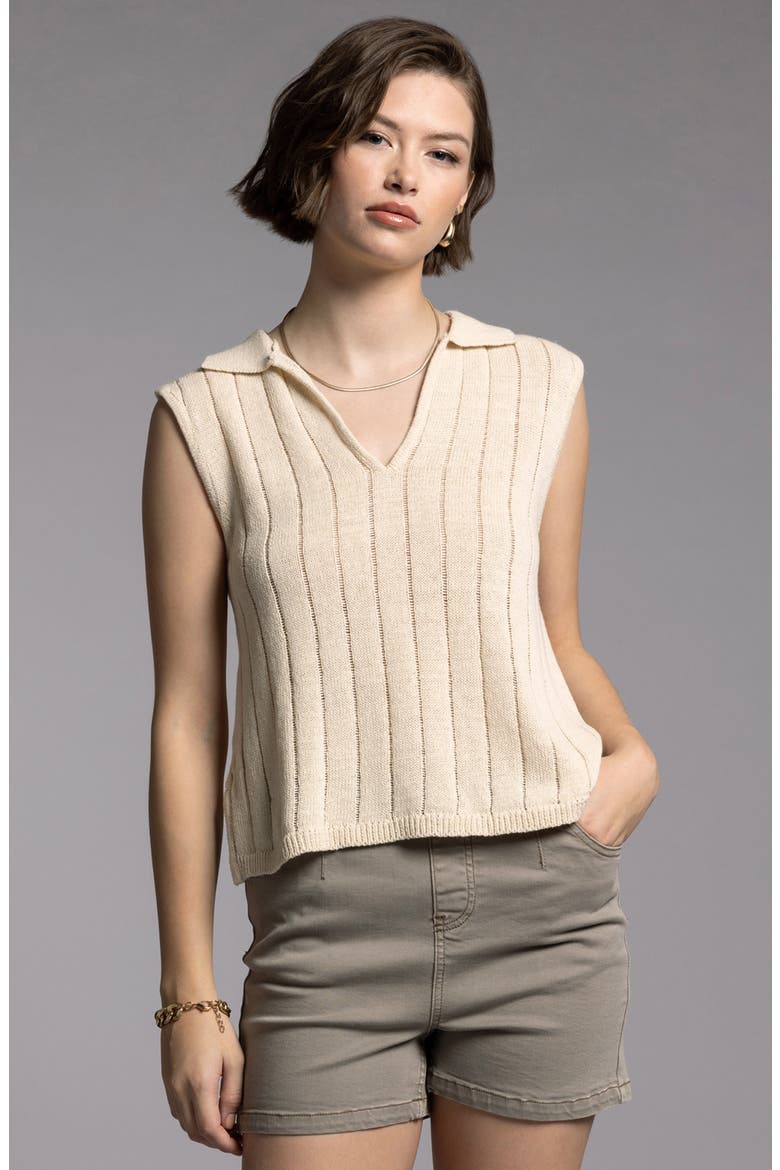 Gia Collared Linen & Cotton Sweater Vest, Alternate, color, BONE