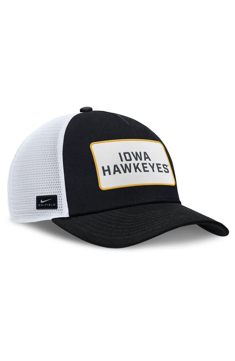 Nike Men's Nike Black/White Iowa Hawkeyes 2025 On-Field Rise Patch Trucker Adjustable Hat, Alternate, color, Black