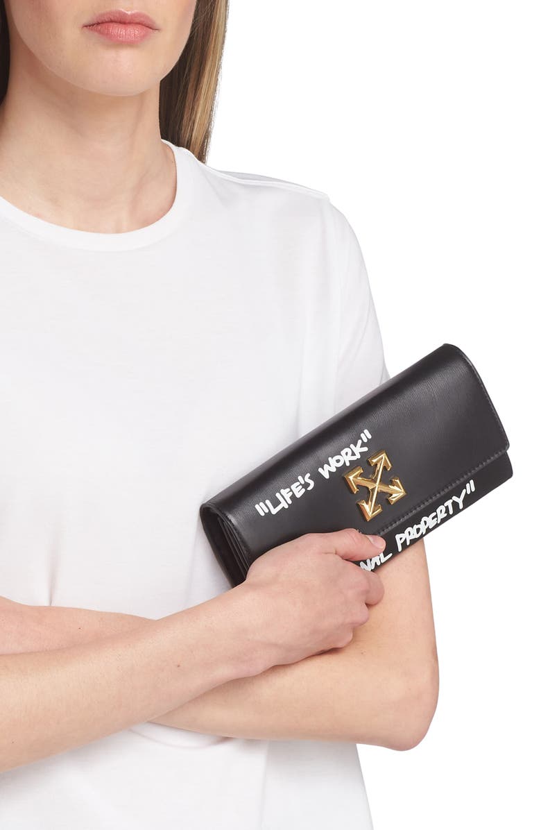 Off-White Jitney Quote Leather Wallet on a Chain, Alternate, color,