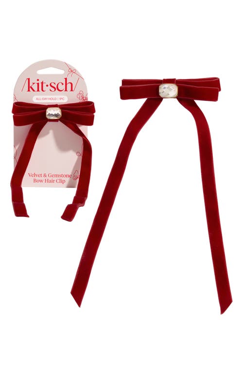 Kitsch Velvet Rhinestone Bow Hair Clip In Red