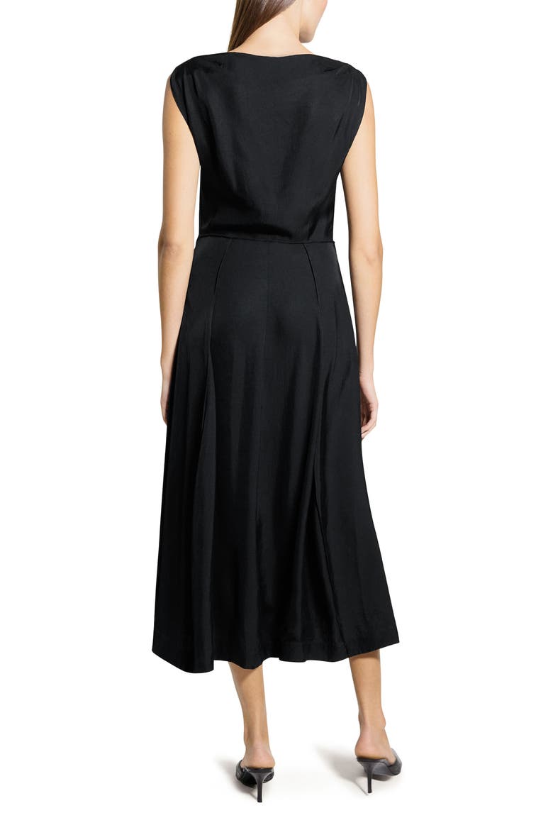 boat neck midi dress black Leely Women Black Satin Midi Work Dress A Line Boat Neck Sleeveless Semi Formal Dress