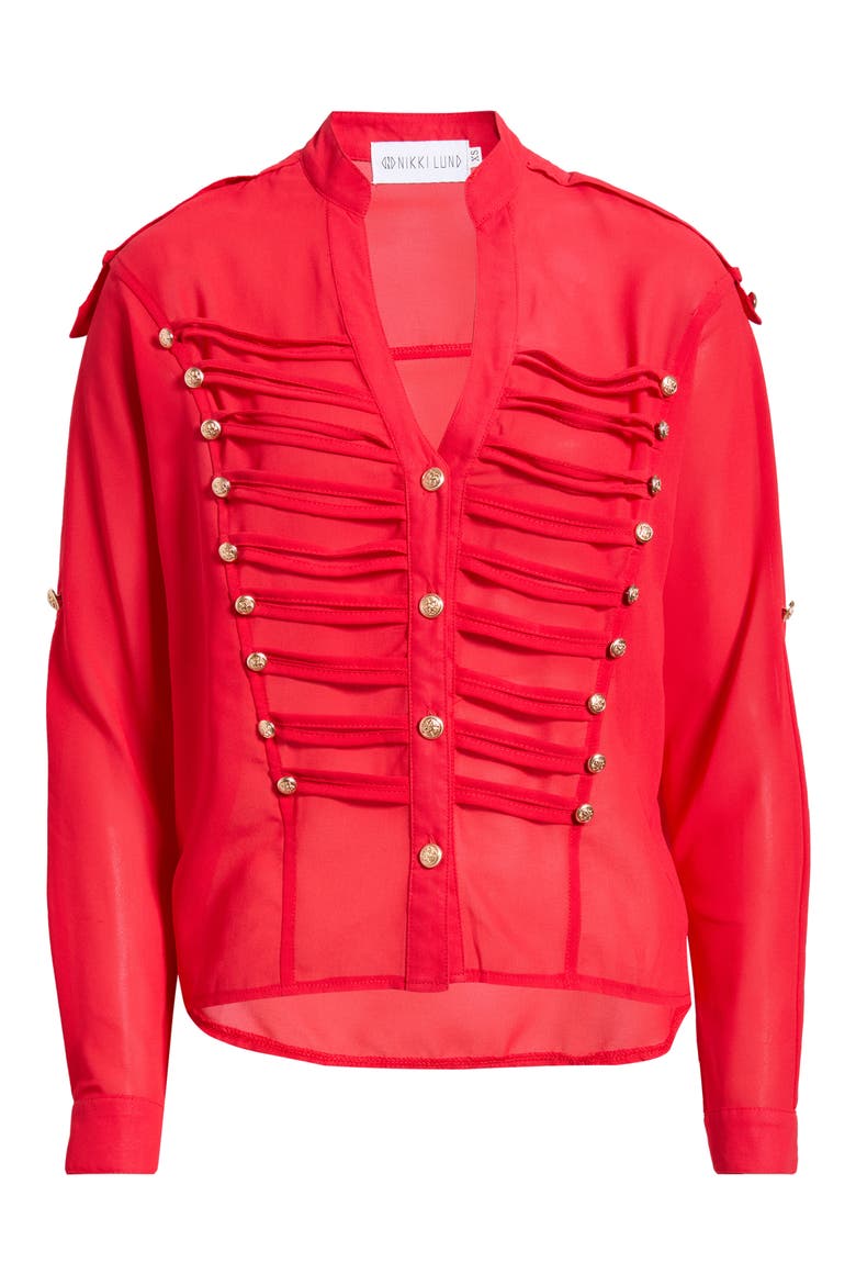 Jameson Button Embellished Semisheer Top, Alternate, color, RED