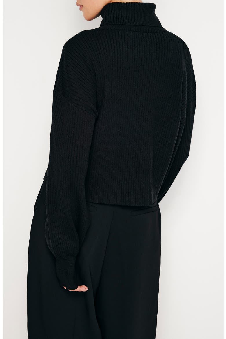 Rib Bishop Sleeve Turtleneck Sweater, Alternate, color, BLACK001