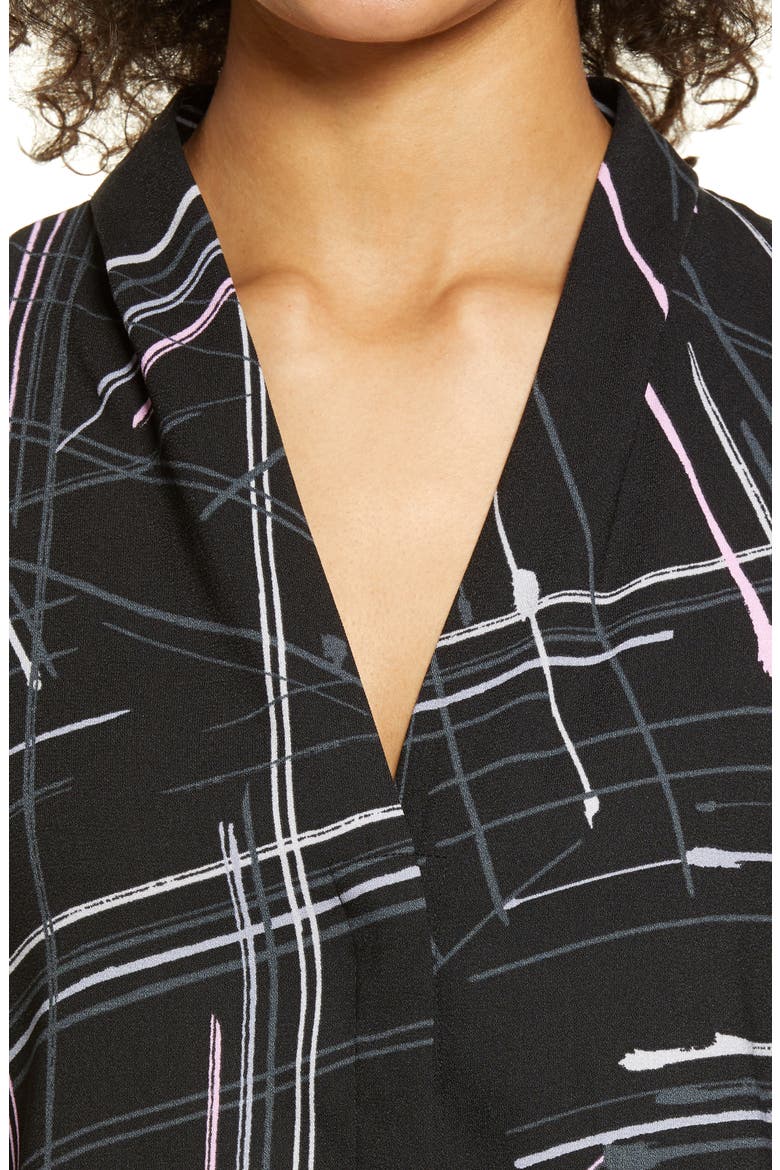 Halogen V-Neck Top, Alternate, color, BLACK MULTI PLAID