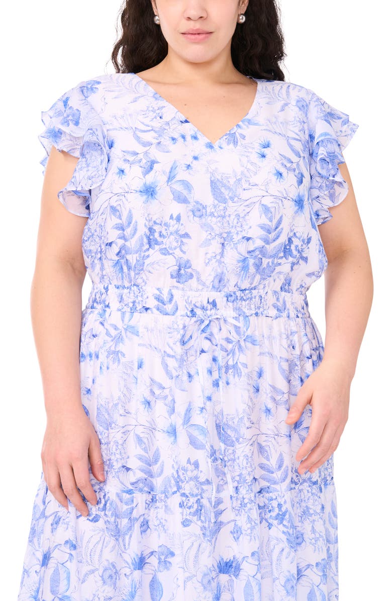 Halogen<sup>®</sup> Lawn Print Flutter Sleeve Maxi Dress, Alternate, color, Bright White