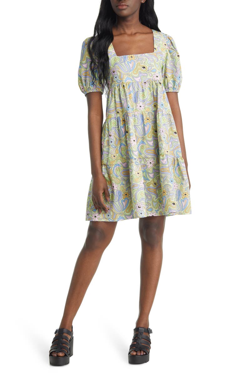 VINTAGE SUPPLY Puff Sleeve Cotton Babydoll Dress, Main, color, 