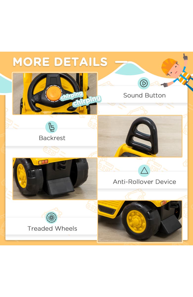 Aosom Kids Excavator Ride-on with Sound, Storage, Alternate, color, Yellow