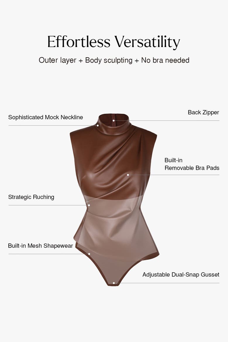 Sculpting 3-in-1 Faux Leather Bodysuit, Alternate, color, Classic black