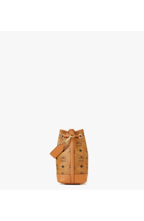 Mcm Women's Mini Dessau Visetos Coated Canvas Drawstring Bag In Cognac