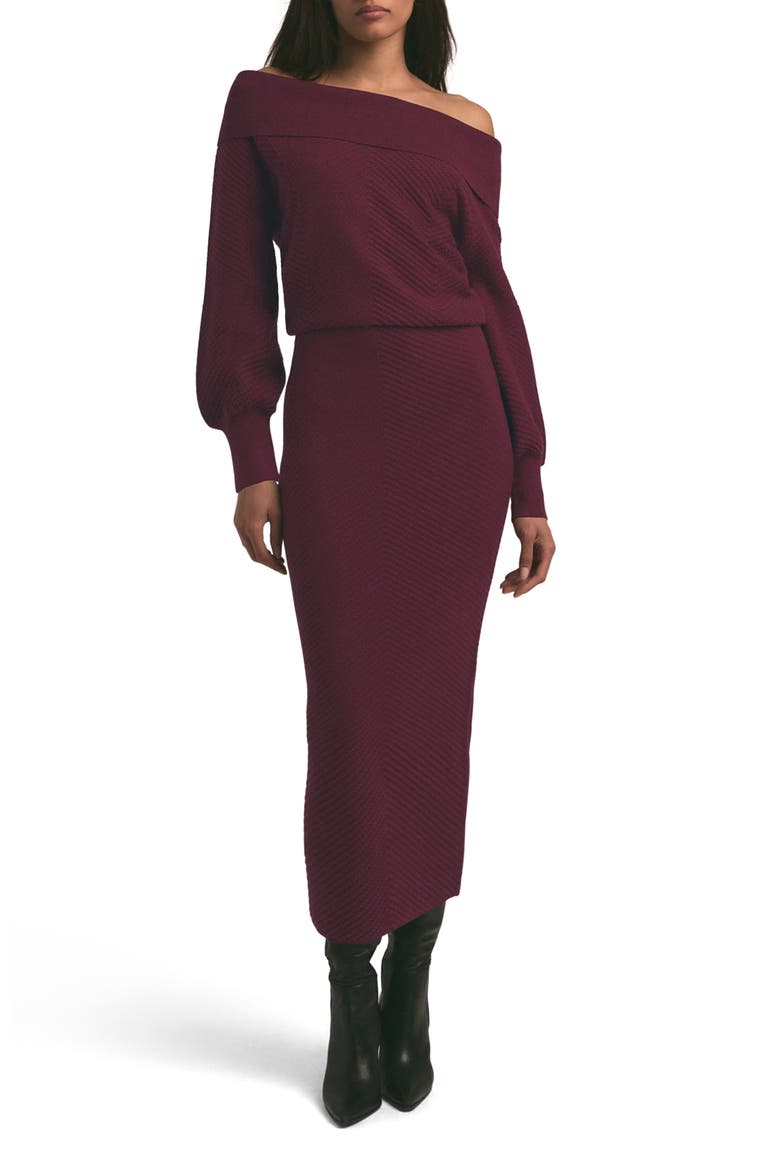 The Irene Off the Shoulder Long Sleeve Maxi Sweater Dress, Main, color, SANGRIA NIGHTS