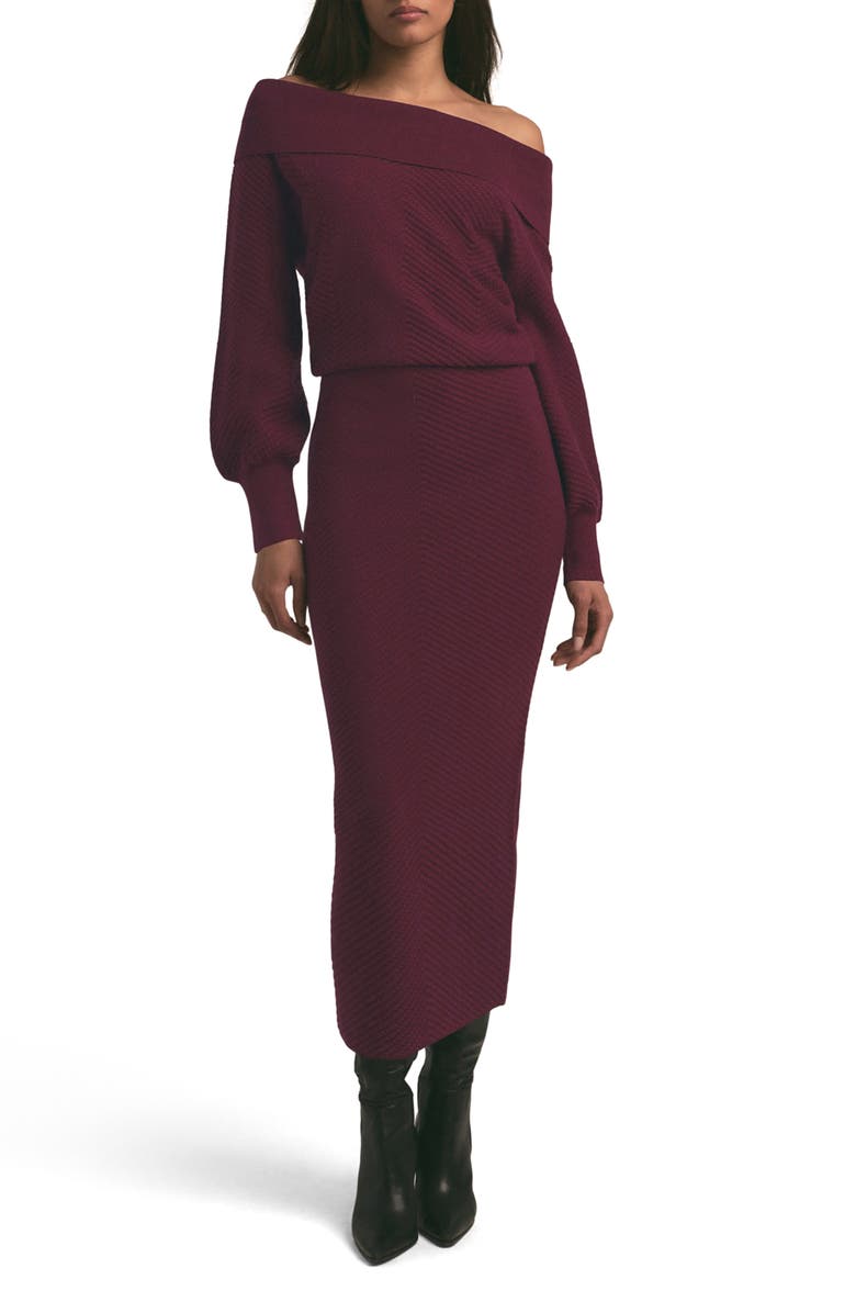Favorite Daughter The Irene Off the Shoulder Long Sleeve Maxi Sweater Dress, Main, color, Sangria Nights