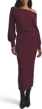 Favorite Daughter The Irene Off the Shoulder Long Sleeve Maxi Sweater Dress