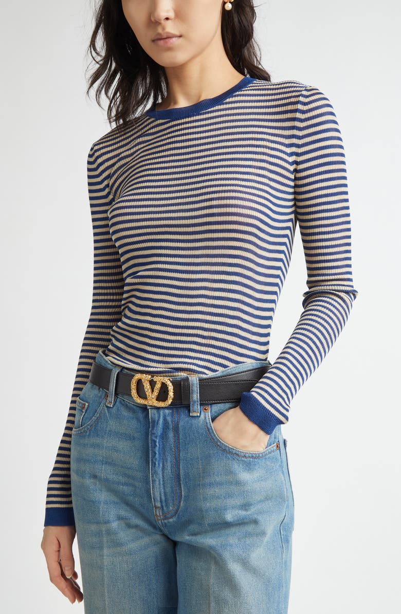 Valentino Garavani Striped Silk Sweater, Alternate, color, Blue Multi