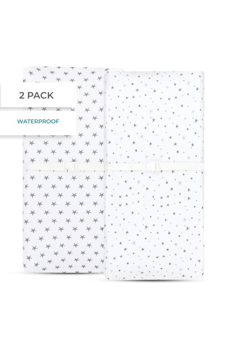 Ely's & Co. Baby Fitted Waterproof Changing Pad Cover Sheets 2 Pack, Alternate, color, Grey Stars