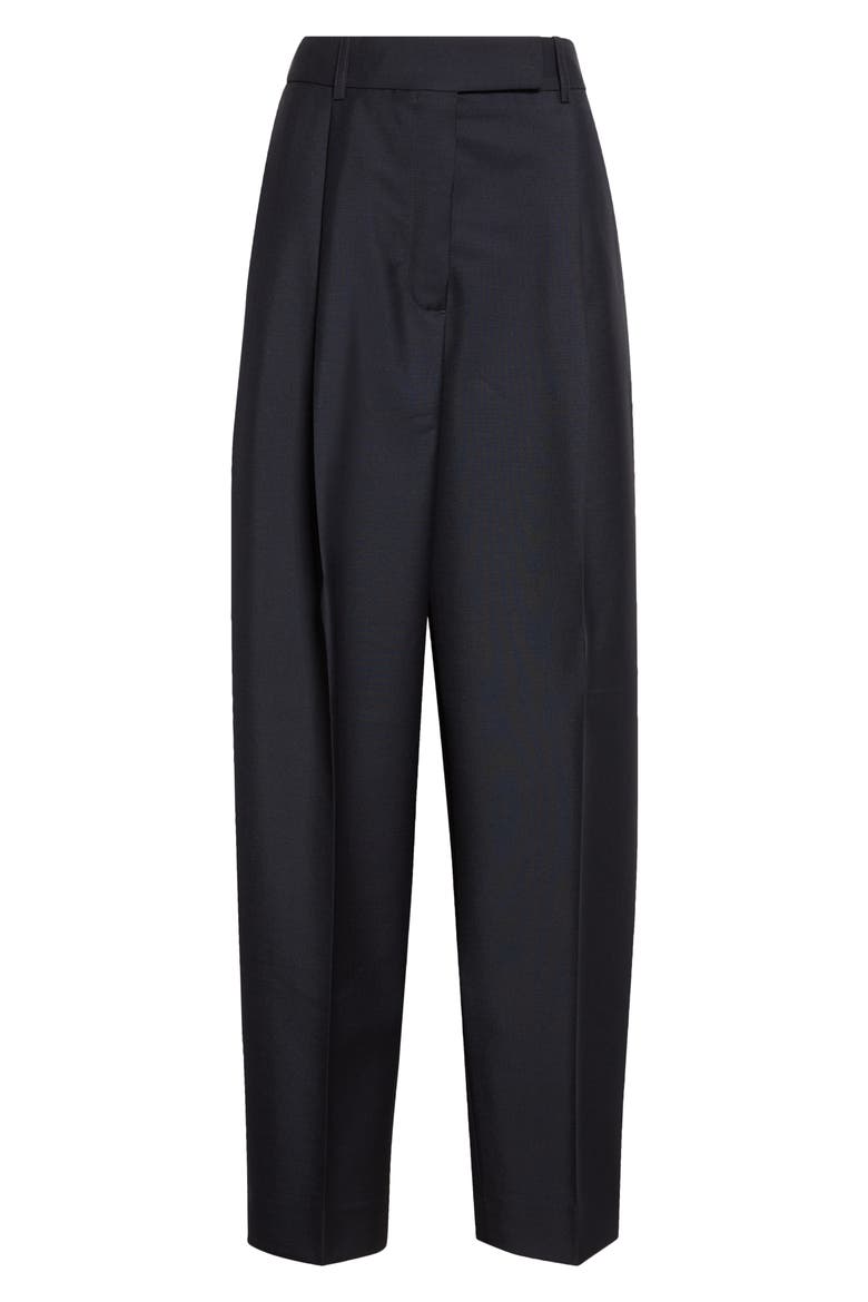 Daria Pleated High Waist Tapered Virgin Wool & Mohair Trousers, Alternate, color, NAVY