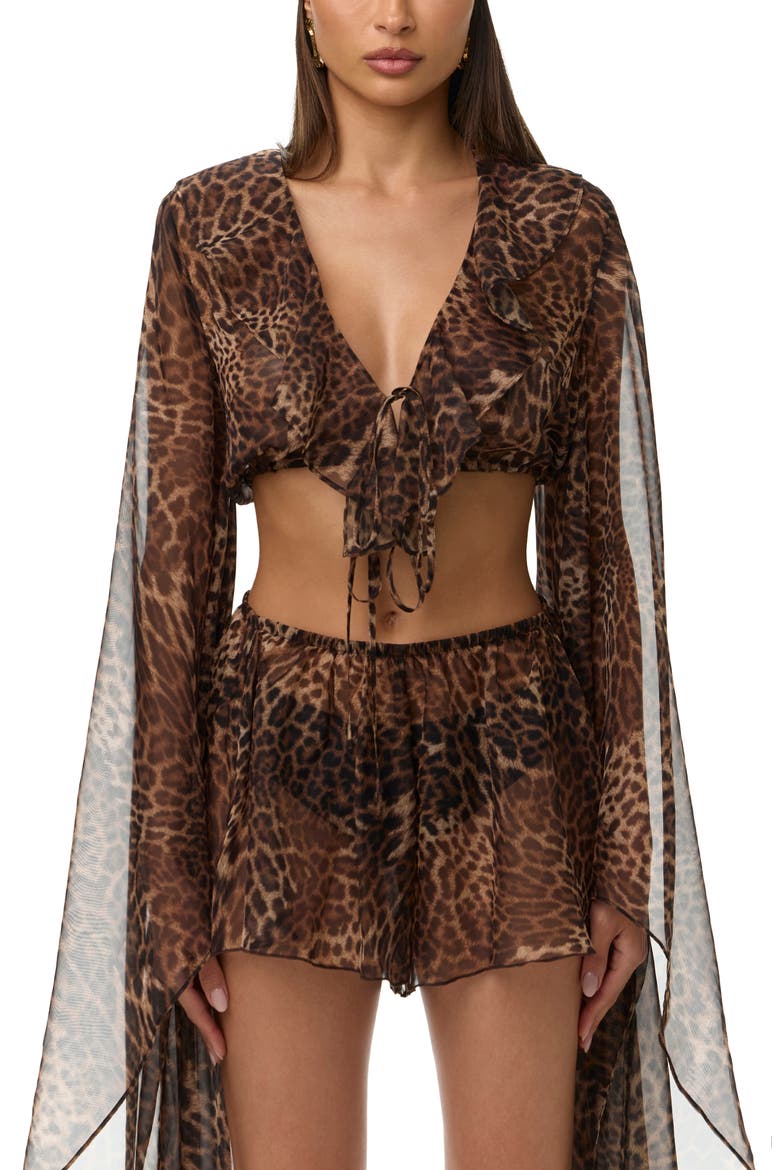 Leopard Print Ruffle Tie Crop Top, Alternate, color, SPOTTED LEOPARD